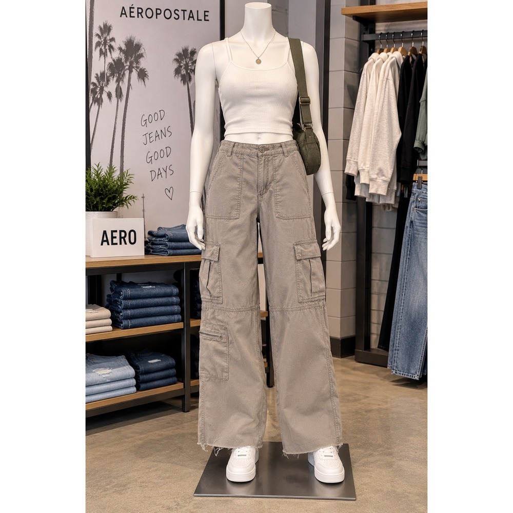 Aeropostale Y2K Utility Cargo Wide Leg 100% Cotton Pants XS Short